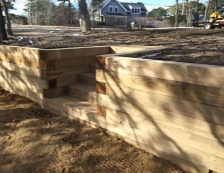 wall built of landscape timbers